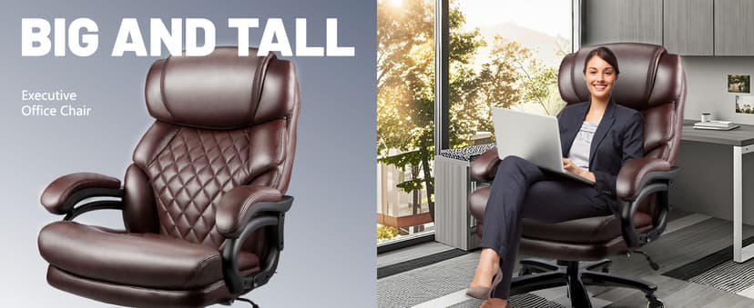 800LBS Big and Tall Office Chair for Heavy People, Heavy Duty Executive Chair with High Back, Extra Wide Seat and Adjustable Lumbar, Large Computer Desk Chair Comfortable for Home Office (Brown)