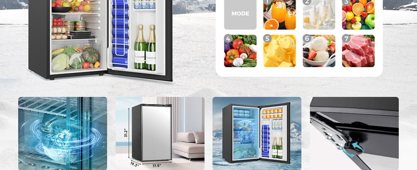 Feelfunn Mini Fridge with Freezer - 3.2 Cu.Ft Single Door Mini Refrigerator with Adjustable Thermostat, Low Noise, Energy Saving, Small Fridge for Bedroom, Apartment, Dorm, Classroom, Office - Silver