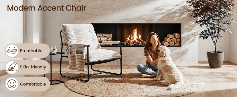 Comfy Accent Chair Cozy Reclining Sleeper Oversized Recliner Arm Chairs for Living Room Modern Lounge Armchair with Wood Armrests Sturdy Upholstered Single Sofa for Bedroom Home Office