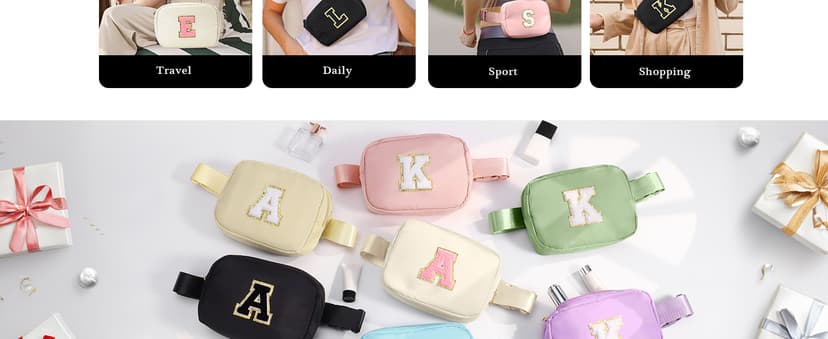 YOOLIFE Birthday Gifts for 3 4 5 6 7 8 9 10 11 12 13 Year Old Girls, Initial Fanny Pack for Girls Crossbody Bag Belt Bag Purse, Beige L