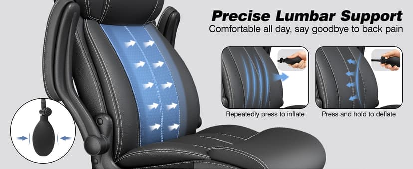 BESTFAIR Ergonomic Office Chair - Desk Computer Chair, Leather High Back Executive Chairs with Adjustable Lumbar Support & Flip Up Arms, Rocking, Black