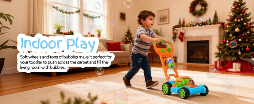 SLOOSH Bubble Lawn Mower Toddler Toys - Spill-Proof Bubble Machine Pretend Gardening Play Toy for Age 1 2 3 1-3 Year Old Baby Boys Indoor Outdoor Use, Push Toys Xmas Christmas Birthday Gifts (Blue)