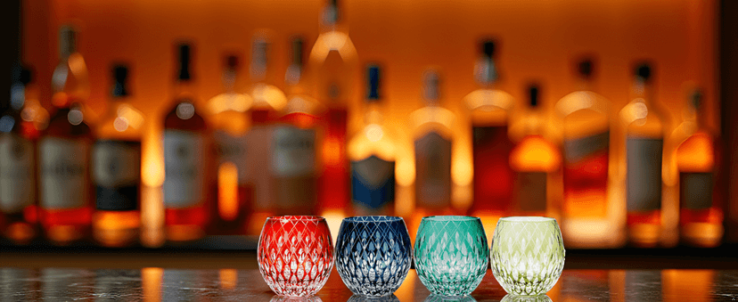 JINZHI Japanese Style EDO Kiriko Whiskey Glasses 11OZ Unique Shape Colored Hand Carved Glass Tumbler for Bourbon Lovers - Style Glassware for Rum - Rocks glasses in Gift Box (Blue)