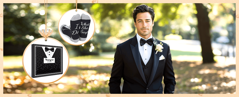HAPPYPOP Wedding Gifts for Groom - Black Tuxedo Socks for Groom, I Do What She Says Engagement Socks