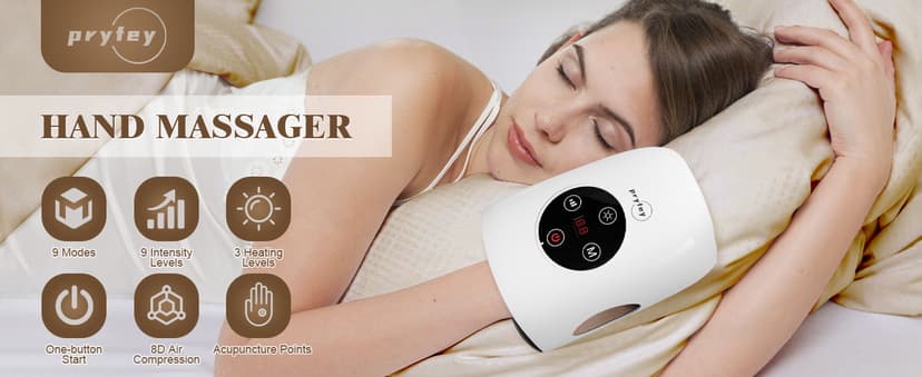 Hand Massager, 9 Modes 9 Intensities Hand Massage, Cordless Hand Massager for Arthritis and Carpal Tunnel, Gift for Christmas Men Women Parents Relaxation at Office,White