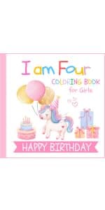 I am Three Birthday Coloring Book for Girls: Gift for 3 Year Old Kids | Big and Easy Designs to Color | Cake Animals Balloons B0D8B3G5GB