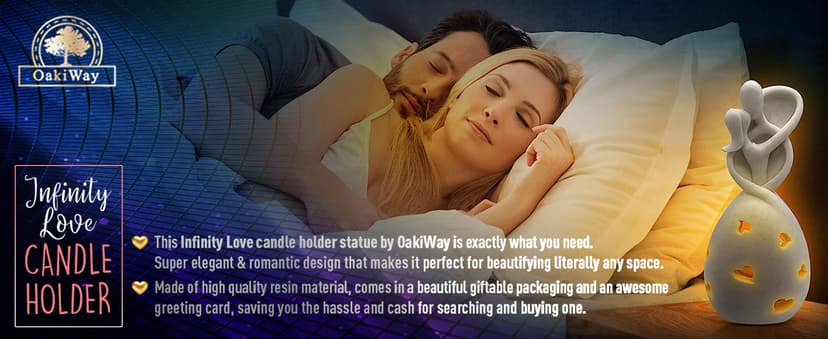 Infinity Love Candle Holder Statue with Flickering LED Candle for Couples, Wife, Husband, Him or Her, Bridal Shower, Engagement, Parents, Registry