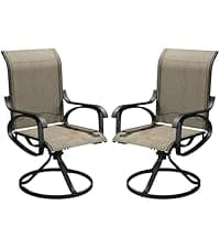 Patio Swivel Chairs Set of 4, All Weather Outdoor Rocking Chair with Textilene Breathable Back, Metal Frame, Patio Dining Chair for Backyard, Garde, Porch and Deck (4, Dark Brown)