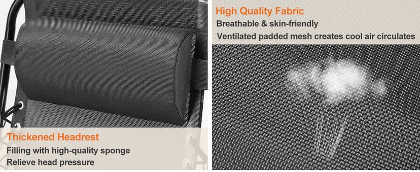 Sweetcrispy Zero Gravity Chairs, Set of 2 Portable Recliner Beach Camping Patio Outdoor Folding Lounge Chair with Cup Holder Trays and Adjustable Pillow for Poolside, Garden, Backyard, Lawn (Black)