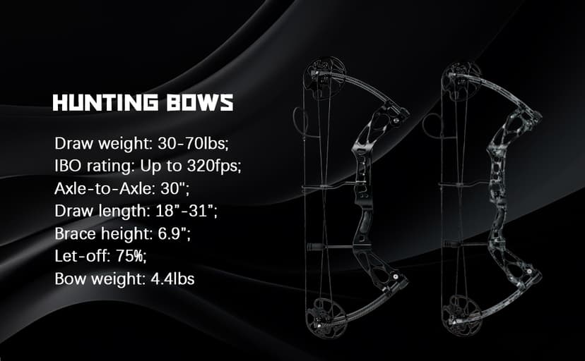 Compound Bow and Arrow Set 30-70 lbs for Adult, Adjustable Hunting Compound Bow Archery with Limbs Made in USA, Right Hand, 18”-31”, up to IBO 320 fps