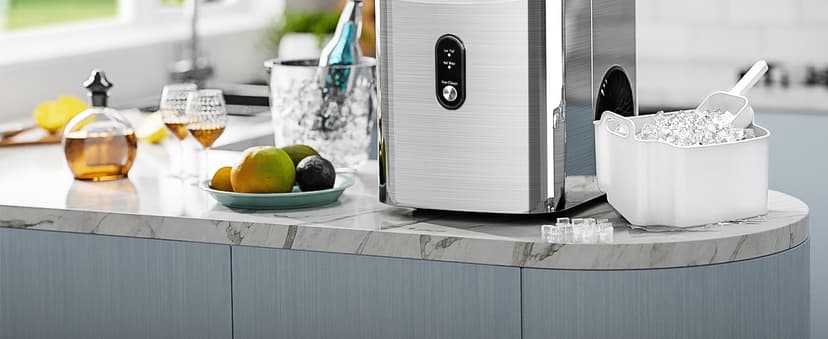 Kismile Nugget Ice Makers Countertop,35Lbs/24H,Portable Sonic Ice Machine with Self-Cleaning,One-Click Operation for Home/Office(Stainless Steels Silver)