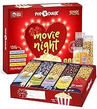 Pop n' Dulge Popcorn Movie Night Supplies 16 pcs Gift Set, 5 Gourmet Popcorn Kernels, 5 Seasoning Variety Packs Non-GMO Kosher Snacks, Great Housewarming Family Date Night Gifts Basket Ideas For Him Her