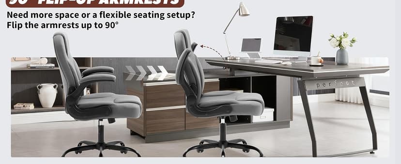 Executive Office Chair PU,Leather Office Chair with Wheels,360° Swivel Rolling Chair with Padded Arms,Ergonomic Computer Chair with Lumbar Support for Short People Use (Grey)