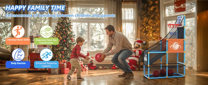 Arcade Basketball Game Set Boy Toys: Indoor Basketball Hoop with 4 Balls Outdoor Sports Toy for Kids 3-12 Years Old Adjustable Height with Air Pump Kid Party Games Birthday Gifts for Boys Girls Teens