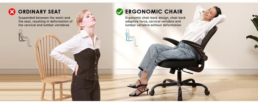Office Chair, Ergonomic Desk Chairs 330LBS Capacity High Back Mesh Computer Chair with Flip-up Armrests, Comfy Work Chair with Adjustable Lumbar Support, Rolling Chair