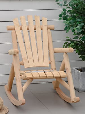Outsunny Outdoor Wooden Rocking Chair, Single-Person Rustic Adirondack Rocker with Slatted Seat, High Backrest, Armrests for Patio, Garden and Porch, Natural