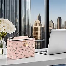 AmBealla Make up Bag Large Travel Cosmetic Bags Organizer with Brush Holder for Girl, Lightweight Cotton Toiletry Bag with Zipper for Women, Portable Makeup Case for Airplane/Home/Gym - Pink