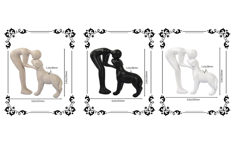 abstract sculpture celebrating the bond between person and pet. Intimate head-to-head Touching memory keepsake for dog lovers Abstract Person and Dog Head-to-Head Figurine Sandstone B0D9JVYT9V