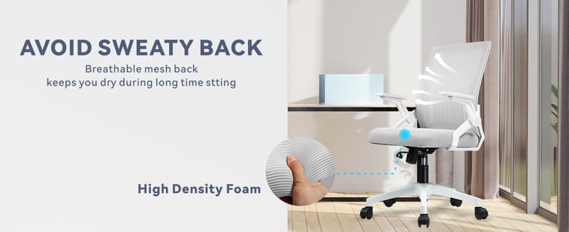 GTPLAYER Ergonomic Office Chair with Flip-up Armrests Executive Computer Chair for Home Office, Breathable Mesh & Comfy Lumbar Support, Moon Gray