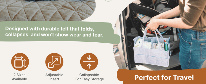 Parker Baby Diaper Caddy - Nursery Storage Bin and Car Organizer for Diapers and Baby Wipes - Oatmeal, Regular