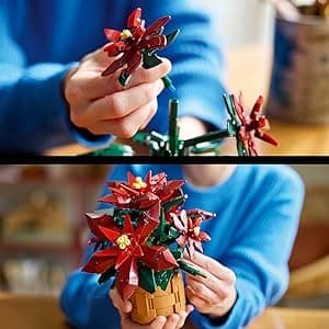 LEGO Icons Poinsettia Building Set - Artificial Flower Decorations & Centerpieces for Table, Adults Ages 18+ - 10370
