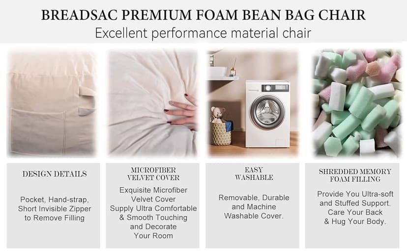 Bean Bag Chairs, Memory Foam Stuffing Bean Bag Chair for Adults/Teens/Kids, Velvet Lazy Sofa Furniture with Removable High-Rebound Memory Foam for Living Room Bedroom College Dorm