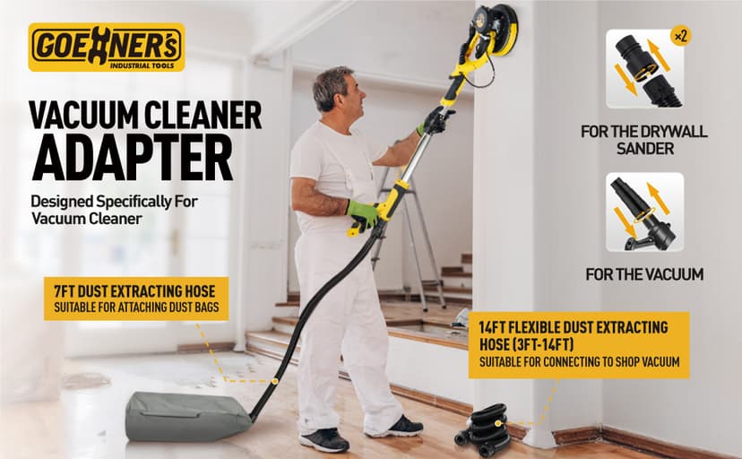 Drywall Sander, 6.5-amp Powerful Electric Drywall Sander with Vacuum, Anto Dust Removal, 7 Variable Speed, 900-1800RPM, Dustless Floor Sander with 26’ Power Cord for Popcorn Ceiling