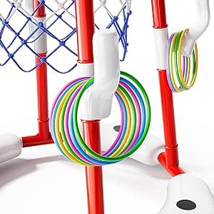 Pool Basketball Hoop, 2-in-1 Floating Pool Toys Ring Game with 4 Balls and Pump, Outdoor Swimming Pool Basketball Games Water Play Toy Family Party for Kids Adults Age 3-12 (Red)