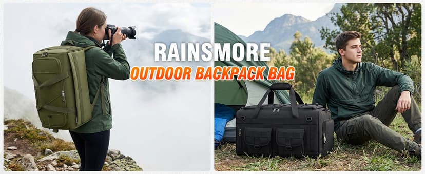 RAINSMORE Gym Bag for Men, 45L Large 3 in 1 Sports Duffle Bag with Shoes Compartment & Wet Pocket Water-Resistant Sports Travel Weekender Bag Multipurpose Carry On Overnight Tactical Backpack, Black