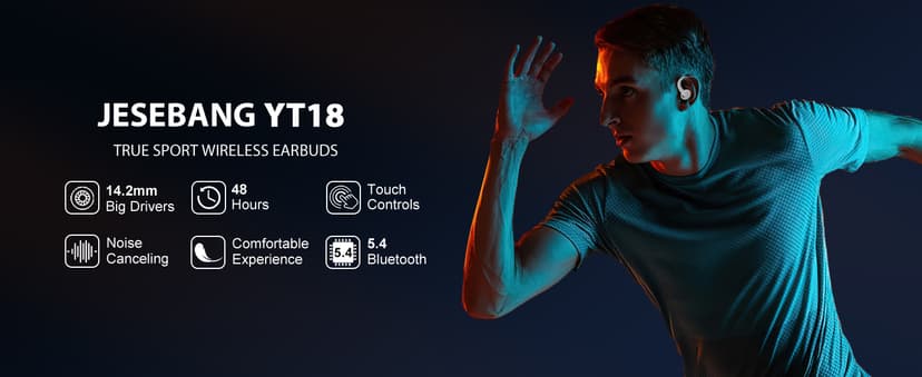 Wireless Earbuds, Bluetooth 5.4 Headphones Sport, Over Ear Buds With ENC Noise Cancelling Mic, 48H, Wireless Earphone With Earhooks, Stereo Deep Bass, IP7 Waterproof ear bud for Workout Running, White