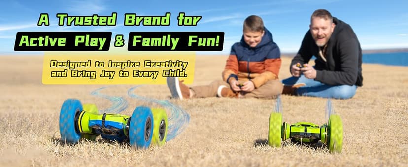 Threeking RC Stunt Cars Remote Control Car Double-Sided Driving 360-degree Flips Rotating Car Toy, Green