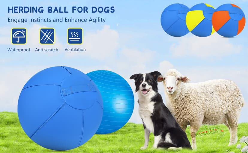 Herding Ball for Dogs - 18" Dog Herding Ball, Agility Equipment, Herding Ball for Australian/German Shepherd Collie, Dog Toys for Christmas/Birthday Gifts (Blue, Medium - 18")