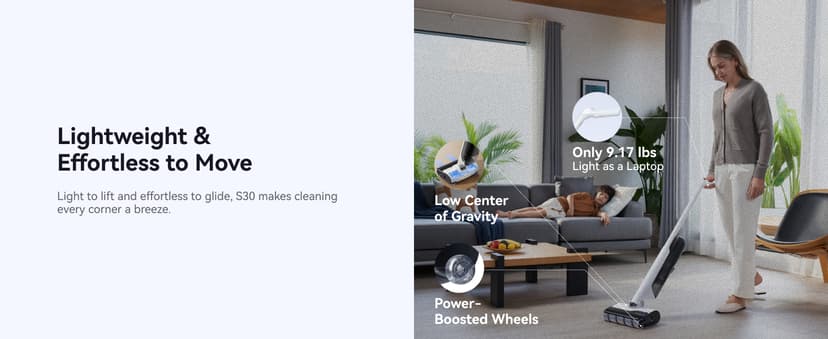 NARWAL S30 Wet Dry Vacuum Cleaner with 20000Pa Suction, 176°F Self-Cleaning, Heated Drying, Disposable Waste Bag, Tangle-Free, Cordless Vacuum Mop for Hard Floors & Edge Cleaning, Easy to Use