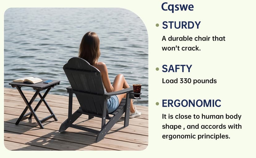 Adirondack Chair,All-Weather Can Used Patio Chair with Cup Holder,Sturdy Outdoor Lawn Chair,Easy Clean Surface and Anti-Tip Safety Features,Black