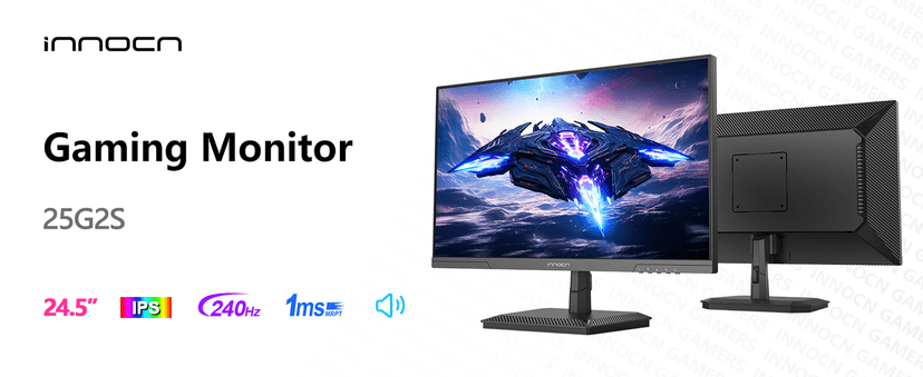 INNOCN 24.5" Monitor 1440P 240Hz QHD 2K PC Desktop Gaming Screen Fast IPS HDMI 2.1 Display, DisplayPort, Built-in Speaker, 25G2S