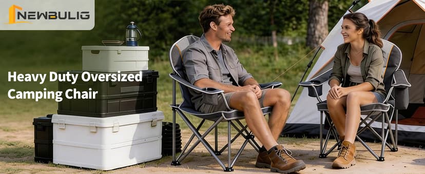 NEWBULIG Oversized Folding Camping Chair for Adults, Portable Outdoor Collapsible Chairs, 500 LBS Heavy Duty Support, with Cup Holders, for Lawn, Fishing, Hiking, Black