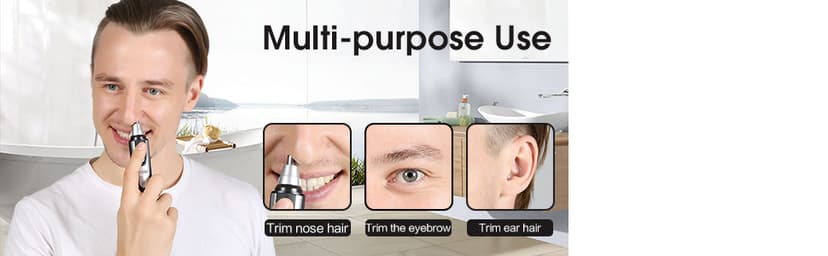 ZORAMI Ear and Nose Hair Trimmer Clipper - 2025 Professional Painless Eyebrow & Facial Hair Trimmer for Men Women, Battery-Operated Trimmer with IPX7 Waterproof, Dual Edge Blades for Easy Cleansing Black