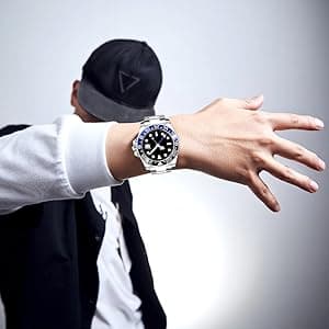 FANMIS GMT Master Sapphire Glass Blue and Black Ceramic Bezel Men's Silver Automatic Watch