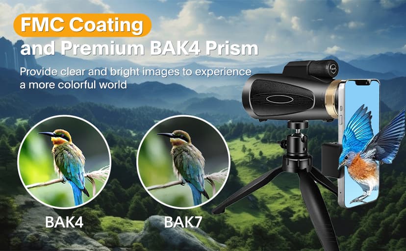 Monocular Telescope 80x100 HD Monoculars for Adults with Tripod & Phone Adapter, Monoculars for Bird Watching Stargazing Camping Hiking Hunting Wildlife Travel-Black