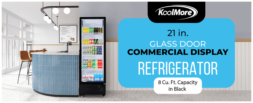 KoolMore 21 in. One Glass Door Commercial Display Merchandiser Refrigerator Cooler in Black, ETL Listed, 8 cu. ft. (KM-MDR-1GD-8C)