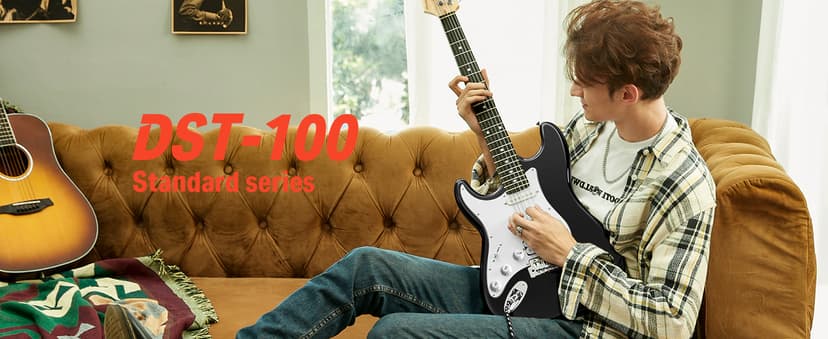 Donner 39 Inch Left-Handed Electric Guitar Kit Solid Body Black Lefty Beginner Set Full-Size with Amplifier Online Lesson Bag Digital Tuner Capo Strap String Cable Picks DST-100BL