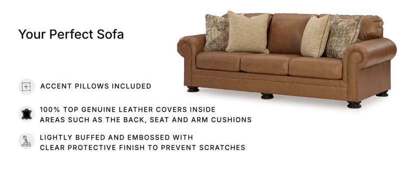 Signature Design by Ashley Carianna Classic Leather Match Sofa with Nailhead Trim, Dark Brown