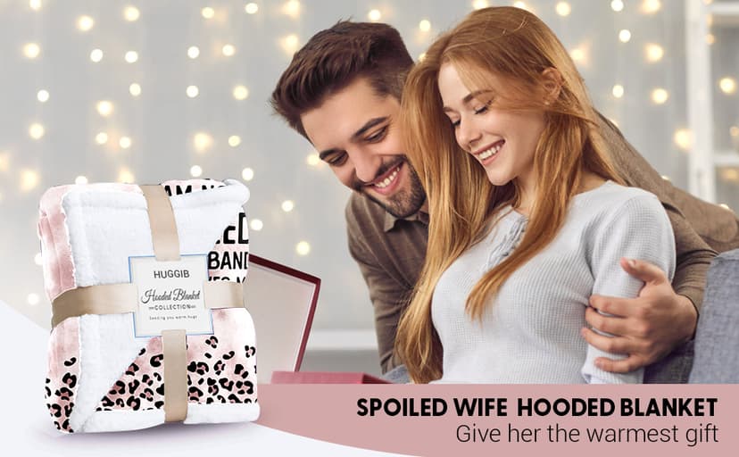 Spoiled Wife Fleece Wearable Blanket Hoodie - Mothers Day Gifts for Wife from Husband - Birthday Wife Gift Ideas B0CSDFLL6R