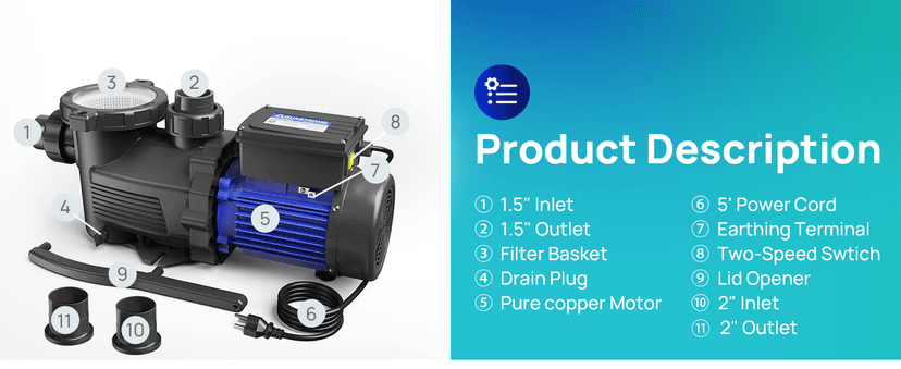 Aquastrong In/Above Ground Pool Pump High Flow Self Primming Swimming Pool Pump,Deep Blue