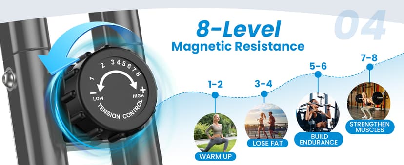 Foldable Exercise Bike, Multifunctional Indoor Stationary Bikes for Home with 8-Level Magnetic Resistance, Quiet Workout Bike with Arm Resistance Bands, LCD Monitor, 300LBS Capacity