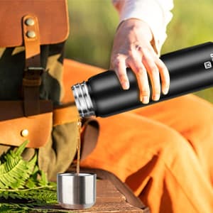 Insulated vacuum Thermo Bottle 500ml/16.9oz with cup Stainless steel coffee bottles for hot and cold drink water flask.(Black,500ml)