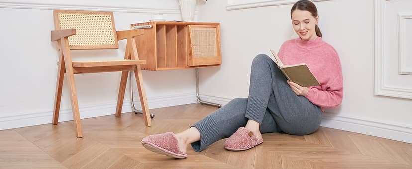 EverFoams Women's Fuzzy Slip-on Slippers Warm Cozy Soft Lightweight Memory Foam Indoor House Shoes