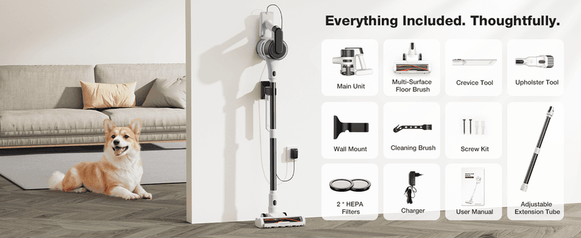 Maircle Cordless Stick Vacuum Cleaner for Home, Lightweight Rechargeable Vacuum with 55min Runtime, Powerful Suction, Green LED Headlight, 9-in-1 Pet Hair Carpet & Hardwood Floor Cleaner