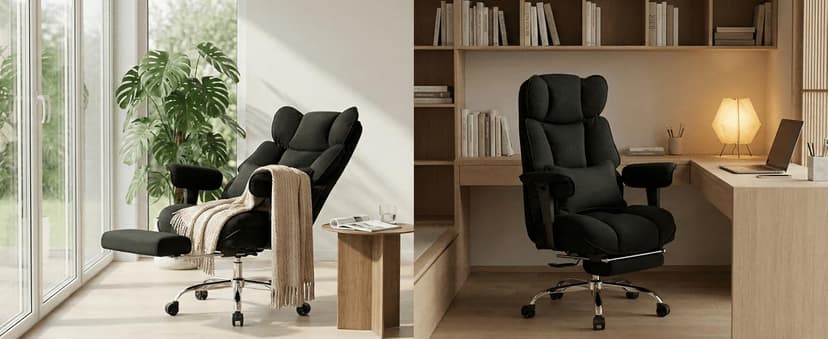 Efomao Executive Office Chair, Soft-Cushioned Computer Chair with Foot Rest, Fabric Home Office Desk Chairs, Big and Tall Office Chairs, Grey