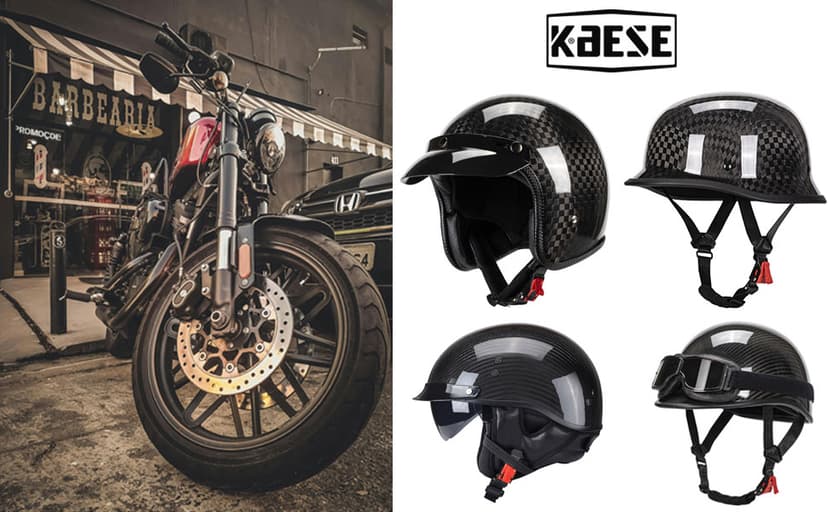 Vintage Motorcycle Half Helmets, Carbon Fiber Open Face Retro Motorcycle Helmets, German Style Half Shell Dot Helmet